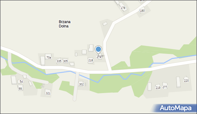 Brzana, Brzana, 274, mapa Brzana