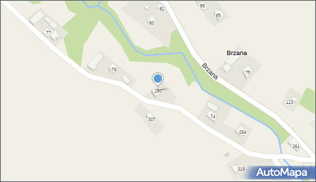 Brzana, Brzana, 280, mapa Brzana