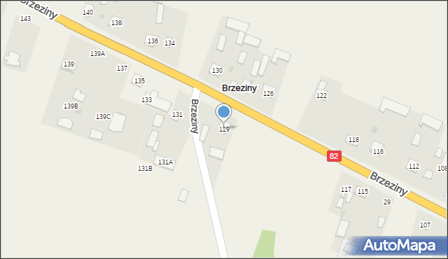 Brzeziny, Brzeziny, 129, mapa Brzeziny