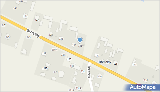 Brzeziny, Brzeziny, 134, mapa Brzeziny