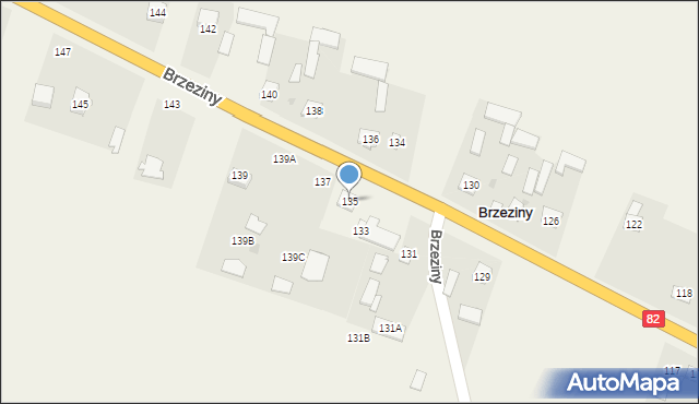 Brzeziny, Brzeziny, 135, mapa Brzeziny