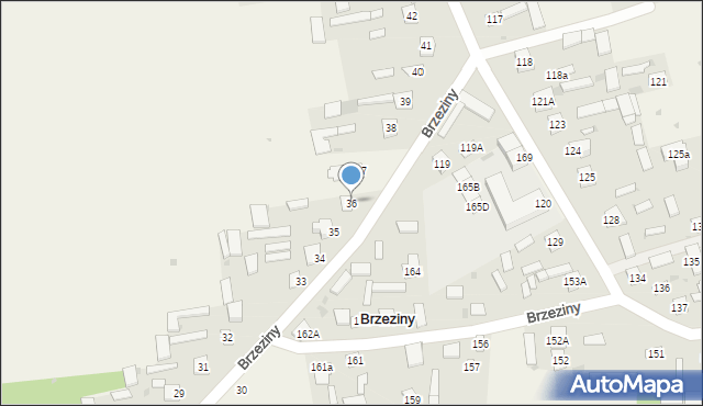 Brzeziny, Brzeziny, 36, mapa Brzeziny