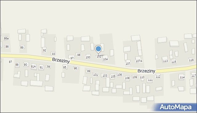 Brzeziny, Brzeziny, 102, mapa Brzeziny