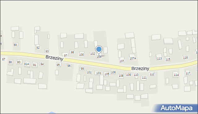 Brzeziny, Brzeziny, 104, mapa Brzeziny