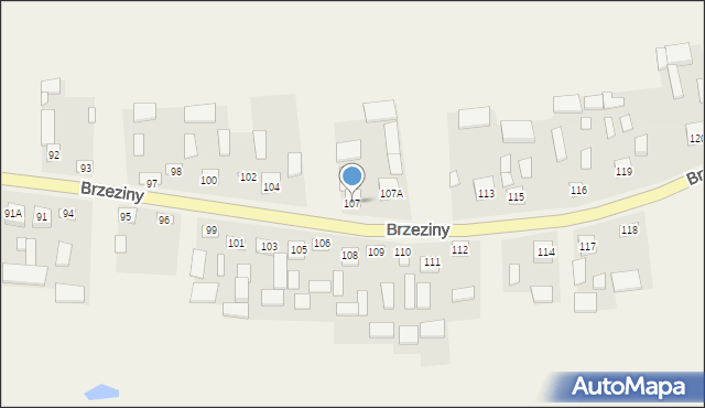 Brzeziny, Brzeziny, 107, mapa Brzeziny