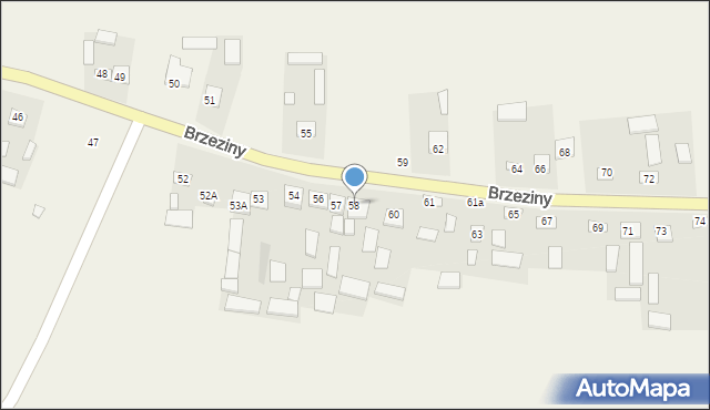 Brzeziny, Brzeziny, 58, mapa Brzeziny