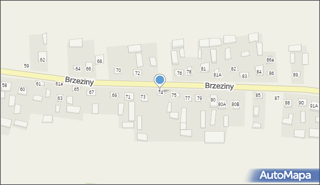 Brzeziny, Brzeziny, 74, mapa Brzeziny