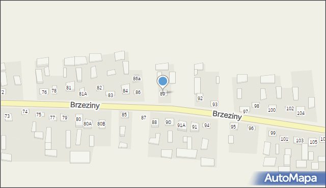 Brzeziny, Brzeziny, 89, mapa Brzeziny