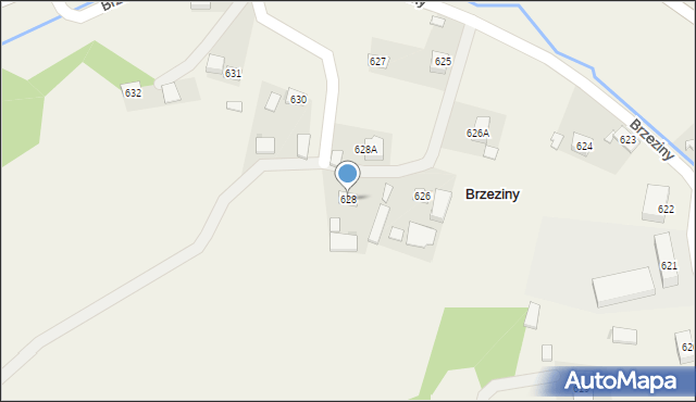 Brzeziny, Brzeziny, 628, mapa Brzeziny