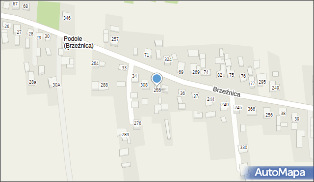 Brzeźnica, Brzeźnica, 255, mapa Brzeźnica