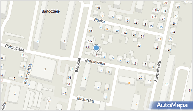 Bydgoszcz, Braniewska, 1, mapa Bydgoszczy