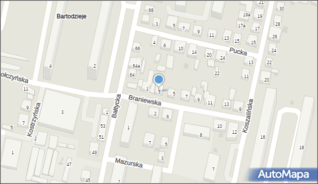 Bydgoszcz, Braniewska, 3, mapa Bydgoszczy