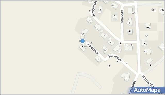 Chwaszczyno, Brzozowa, 9, mapa Chwaszczyno