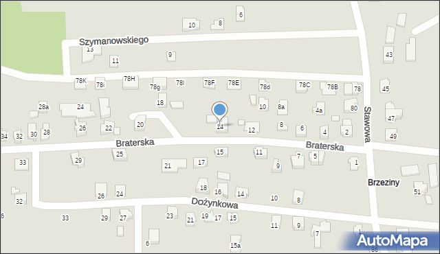 Czechowice-Dziedzice, Braterska, 14, mapa Czechowic-Dziedzic