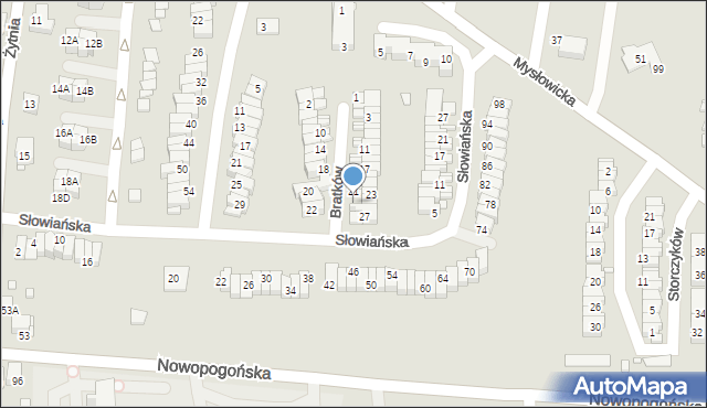 Czeladź, Bratków, 25, mapa Czeladź