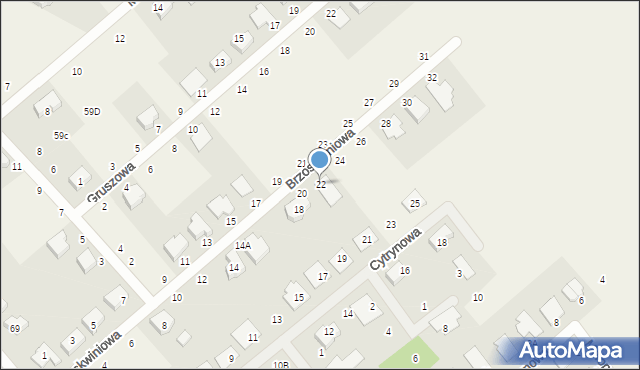 Dąbrowa, Brzoskwiniowa, 22, mapa Dąbrowa