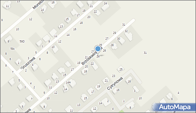 Dąbrowa, Brzoskwiniowa, 24, mapa Dąbrowa