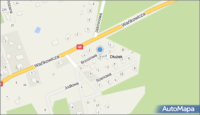 Dłużek, Brzozowa, 2, mapa Dłużek