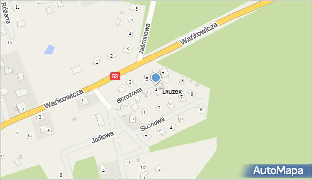 Dłużek, Brzozowa, 4, mapa Dłużek