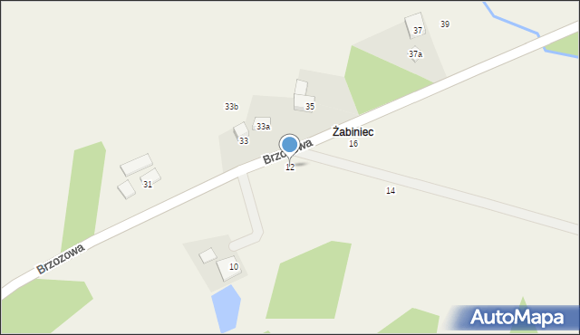 Gąbino, Brzozowa, 12, mapa Gąbino