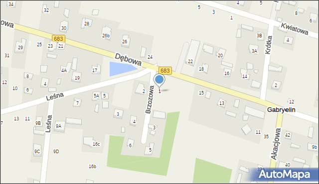 Gabryelin, Brzozowa, 1, mapa Gabryelin