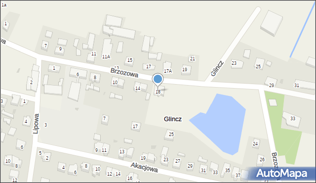 Glincz, Brzozowa, 18, mapa Glincz