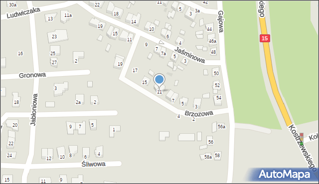 Gniezno, Brzozowa, 11, mapa Gniezna