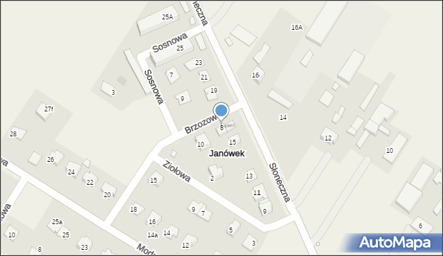 Janówek, Brzozowa, 8, mapa Janówek