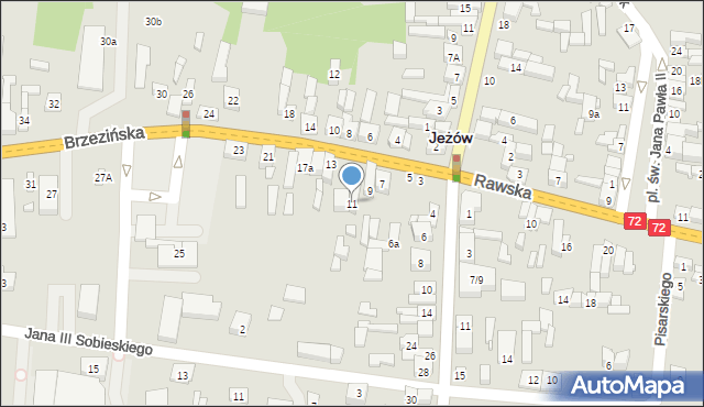 Jeżów, Brzezińska, 11, mapa Jeżów