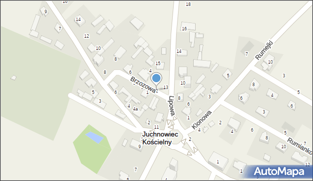 Juchnowiec Kościelny, Brzozowa, 2, mapa Juchnowiec Kościelny