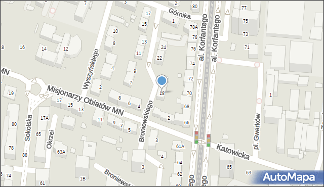 Katowice, Broniewskiego Władysława, 18, mapa Katowic