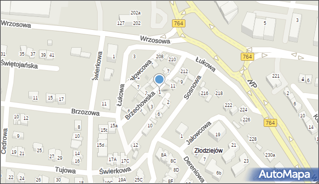 Kielce, Brzechowska, 1, mapa Kielc