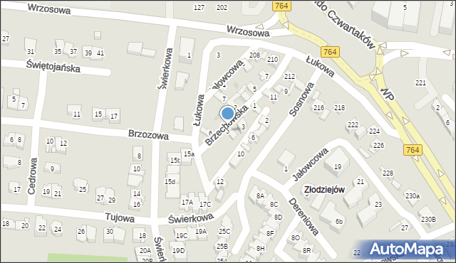 Kielce, Brzechowska, 5, mapa Kielc