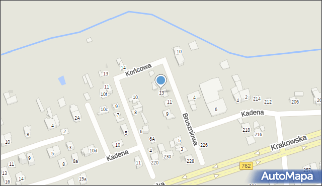 Kielce, Bruszniowa, 13, mapa Kielc