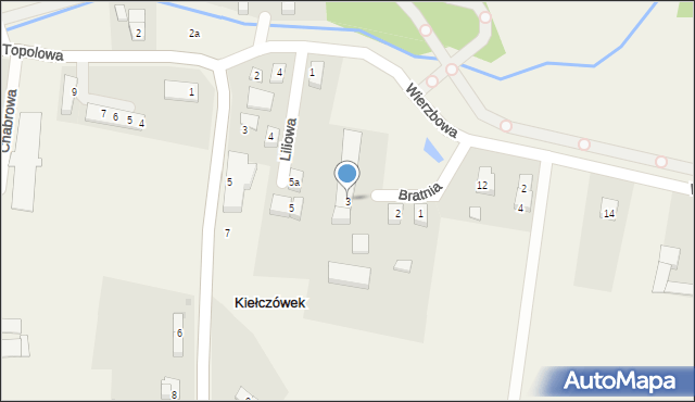 Kiełczówek, Bratnia, 3, mapa Kiełczówek