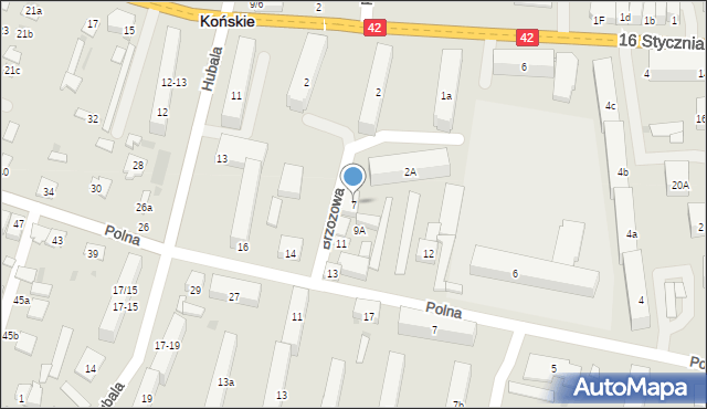 Końskie, Brzozowa, 7, mapa Końskie