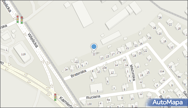 Kraków, Braterska, 11, mapa Krakowa