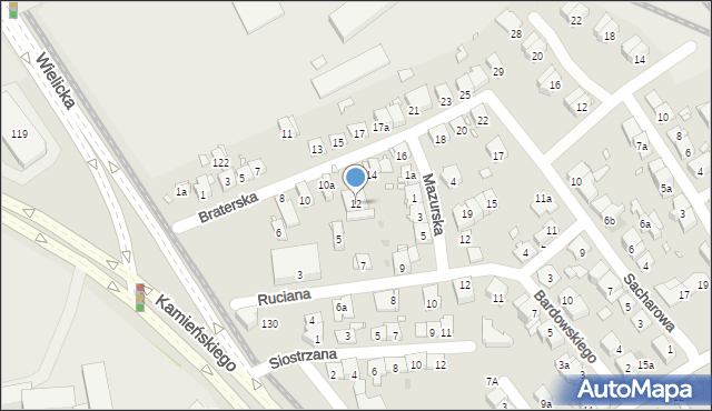 Kraków, Braterska, 12, mapa Krakowa