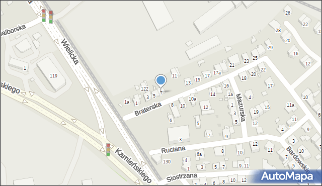 Kraków, Braterska, 7, mapa Krakowa