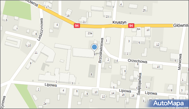 Kruszyn, Brzoskwiniowa, 4, mapa Kruszyn