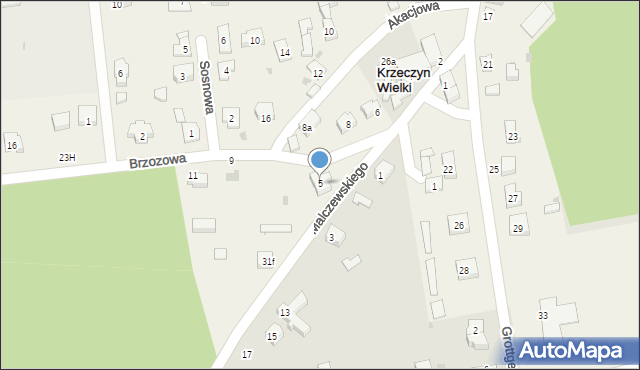 Krzeczyn Wielki, Brzozowa, 5, mapa Krzeczyn Wielki