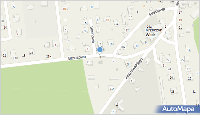 Krzeczyn Wielki, Brzozowa, 9, mapa Krzeczyn Wielki