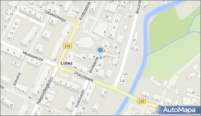 Łobez, Browarna, 18, mapa Łobez