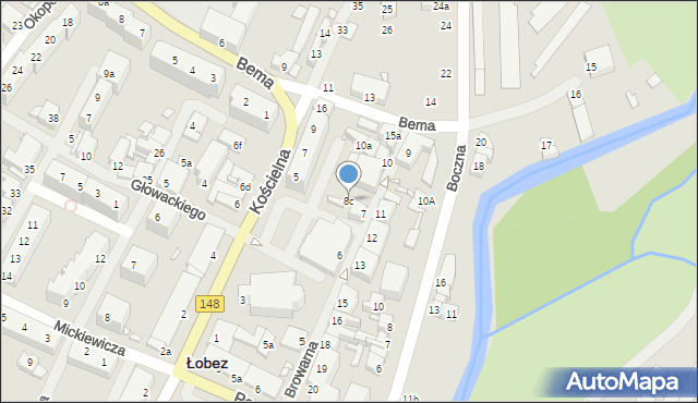 Łobez, Browarna, 8c, mapa Łobez