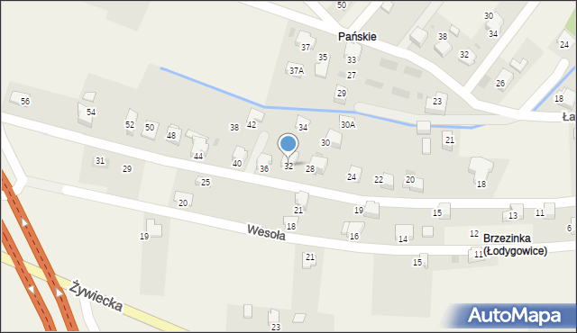 Łodygowice, Bracka, 32, mapa Łodygowice