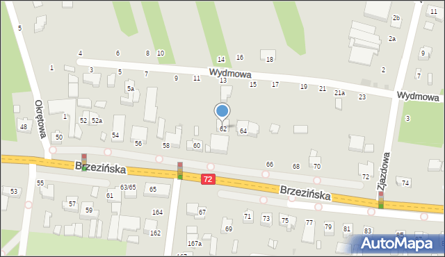 Łódź, Brzezińska, 62, mapa Łodzi
