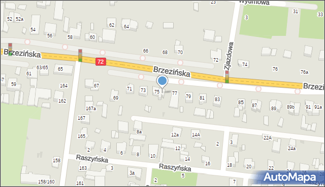 Łódź, Brzezińska, 75a, mapa Łodzi