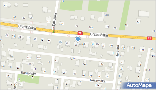 Łódź, Brzezińska, 89A, mapa Łodzi