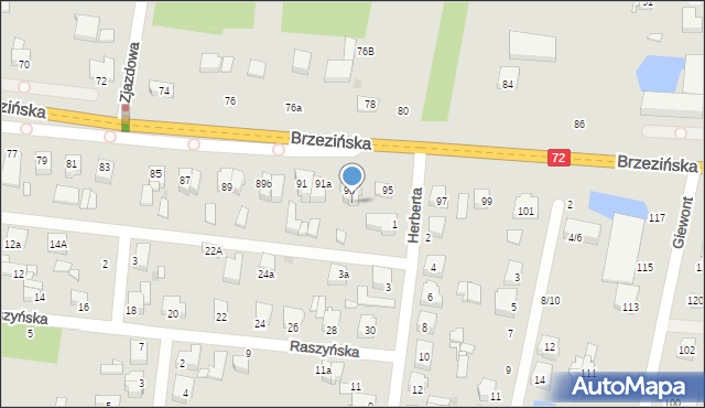 Łódź, Brzezińska, 93a, mapa Łodzi