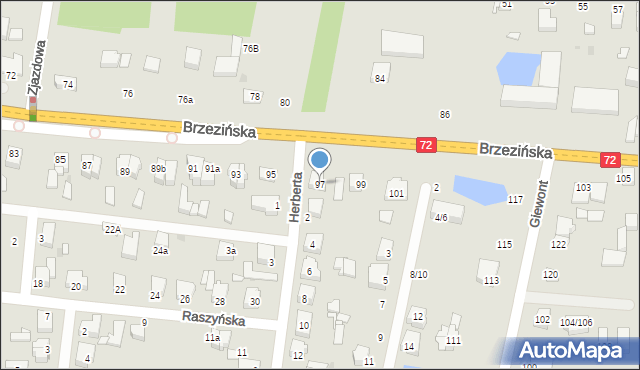 Łódź, Brzezińska, 97, mapa Łodzi